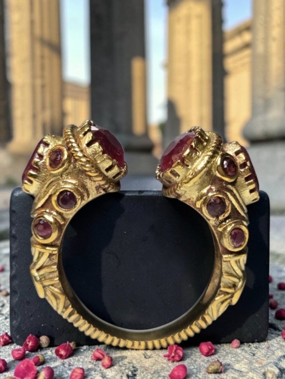 Ottoman Empire Byzantine Gold Plated Ornate Ruby Ring